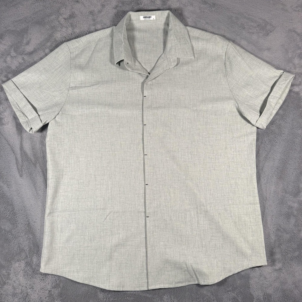 Coofandy Button Up Shirt Mens Size XL Gray Rayon Linen Short Sleeve Casual